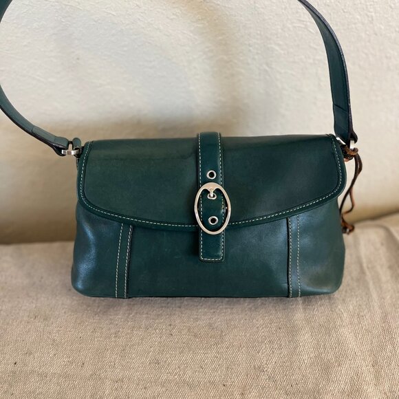 Fossil Trendy Green SoHo Style Leather Flap Front Boho Shoulder Bag - Picture 2 of 10